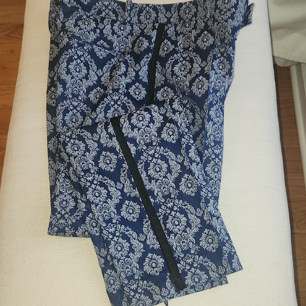QMack Navy and White Brocade Patterned Tuxedo Pants